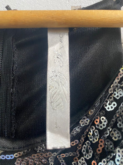 BLACK AND SILVER PAISLEY PRINT MINI DRESS|L|BUST 17