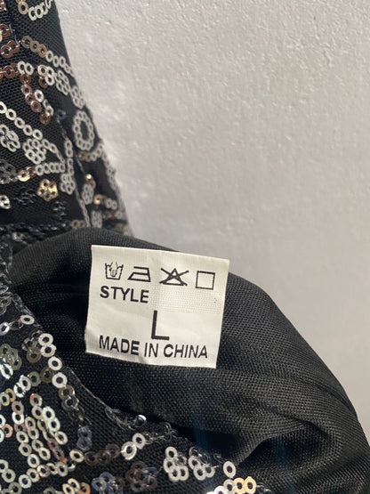 BLACK AND SILVER PAISLEY PRINT MINI DRESS|L|BUST 17