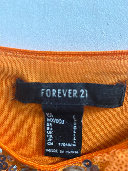 FOREVER 21|L|BUST 16|ORANGE SEQUIN BUTTERFLY RUCHED MINI DRESS