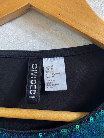 H&M DIVIDED|M|BUST 15|IRIDESCENT GREEN SEQUIN CROP TOP