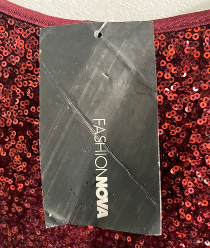 FASHION NOVA|L|BUST 19|BURGUNDY SEQUIN LONG SLEEVE BODYCON MINI DRESS