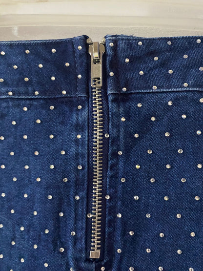 BIASHE|S|WAIST 24|BLUE DENIM POLKA DOT MINI SKIRT