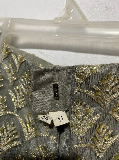 ACME|L|WAIST 32|GREEN AND GOLD EMBROIDERED LEHENGA SKIRT