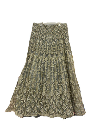 ACME|L|WAIST 32|GREEN AND GOLD EMBROIDERED LEHENGA SKIRT