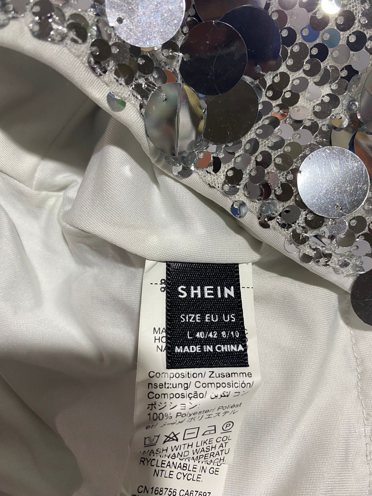 SHEIN|L|BUST 15| SILVER SEQUIN STRAPLESS BUSTIER CROP TOP