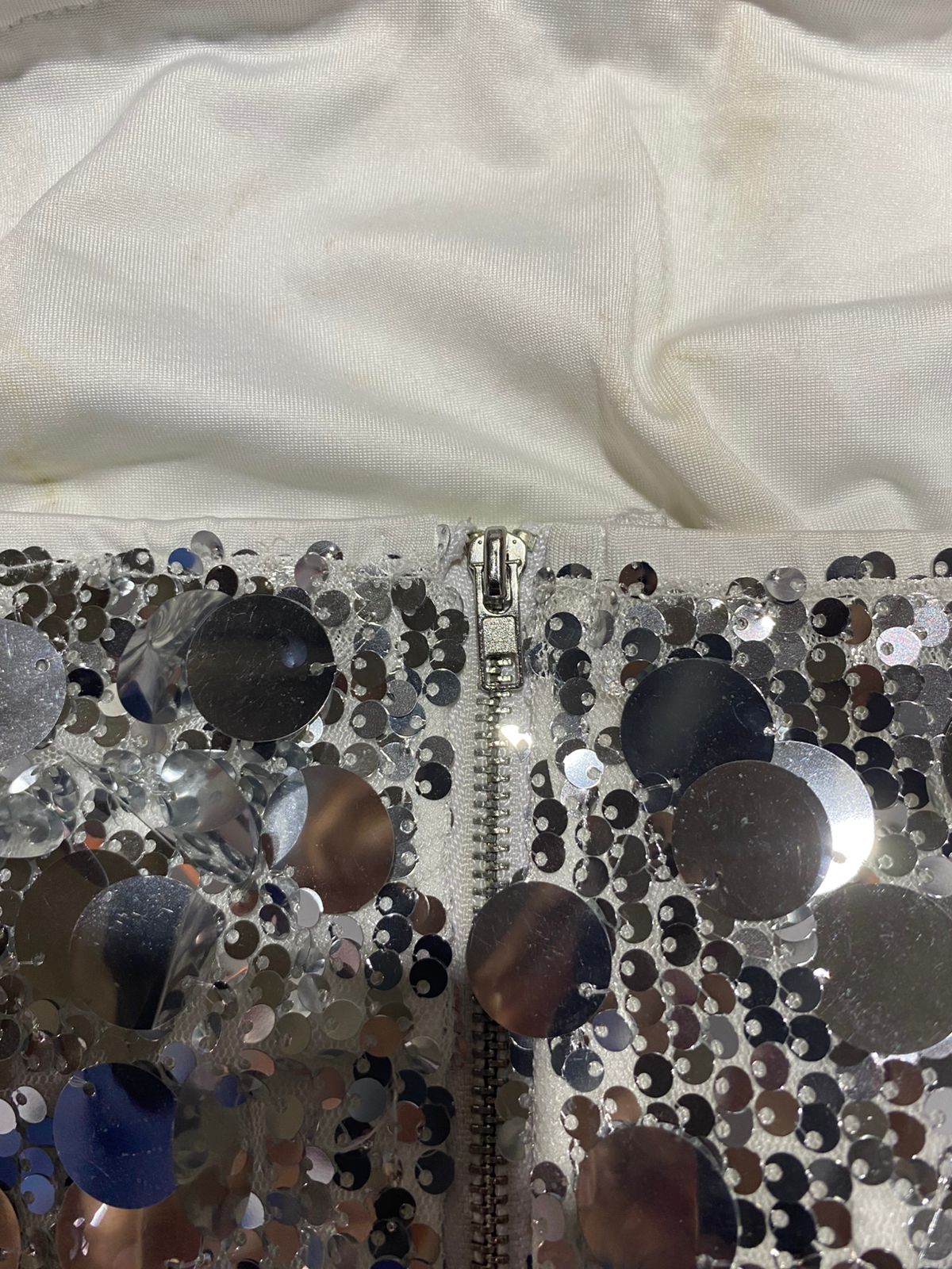 SHEIN|L|BUST 15| SILVER SEQUIN STRAPLESS BUSTIER CROP TOP