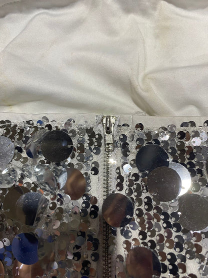 SHEIN|L|BUST 15| SILVER SEQUIN STRAPLESS BUSTIER CROP TOP