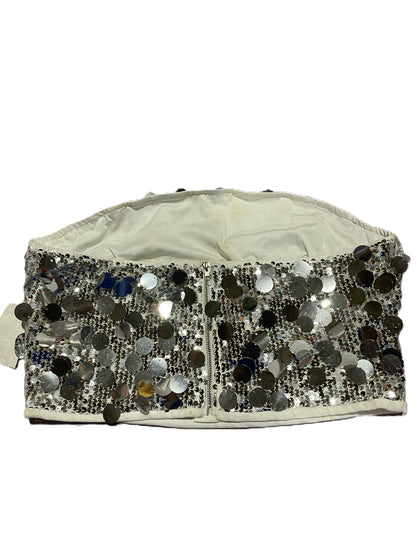 SHEIN|L|BUST 15| SILVER SEQUIN STRAPLESS BUSTIER CROP TOP