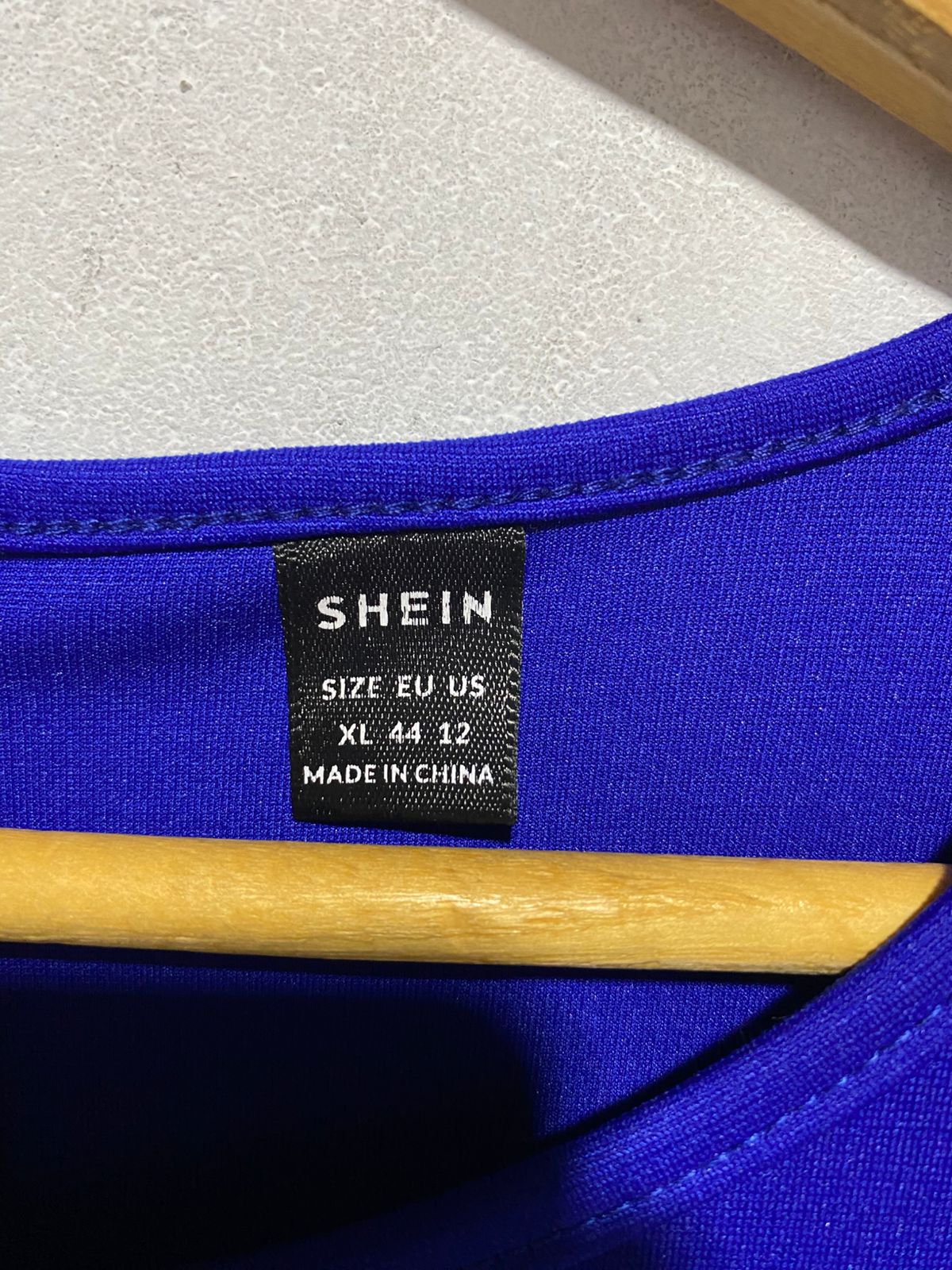 SHEIN |L/XL|BUST 17|ROYAL BLUE RUFFLE-SLEEVE RUCHED SHEATH DRESS