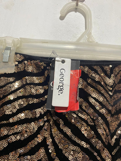 GEORGE|M|WAIST 28| BLACK AND GOLD SEQUIN ZEBRA PRINT MINI SKIRT