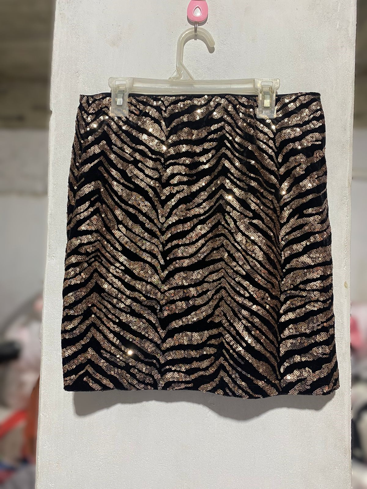 GEORGE|M|WAIST 28| BLACK AND GOLD SEQUIN ZEBRA PRINT MINI SKIRT