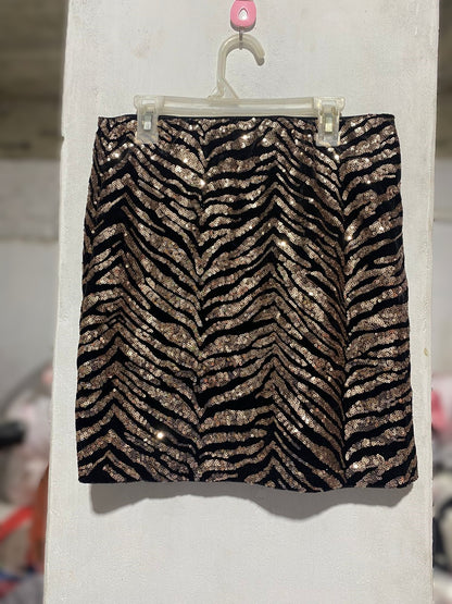 GEORGE|M|WAIST 28| BLACK AND GOLD SEQUIN ZEBRA PRINT MINI SKIRT