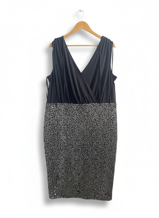 LANE BRYANT|XL/XXL|BUST 22|BLACK AND SILVER SEQUIN V-NECK BODYCON DRESS