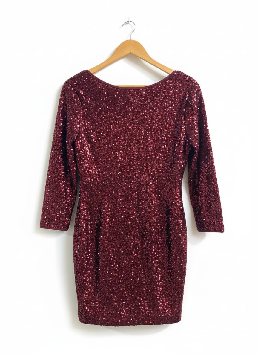 FASHION NOVA|L|BUST 19|BURGUNDY SEQUIN LONG SLEEVE BODYCON MINI DRESS