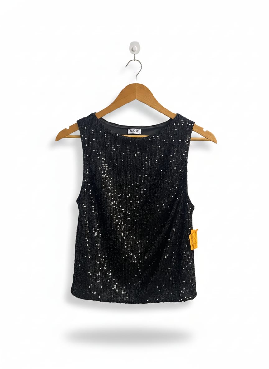 ACW|S/M|BUST 14| BLACK SEQUIN SLEEVELESS TOP