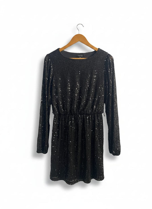 CRYSTAL SKY|M|BUST 17|BLACK SEQUIN LONG SLEEVE DRESS