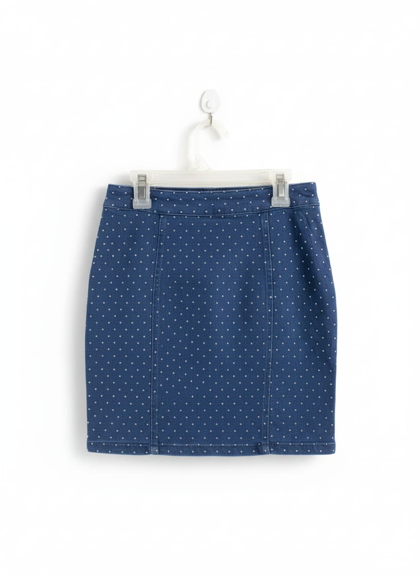 BIASHE|S|WAIST 24|BLUE DENIM POLKA DOT MINI SKIRT