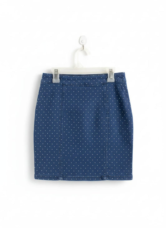 BIASHE|S|WAIST 24|BLUE DENIM POLKA DOT MINI SKIRT