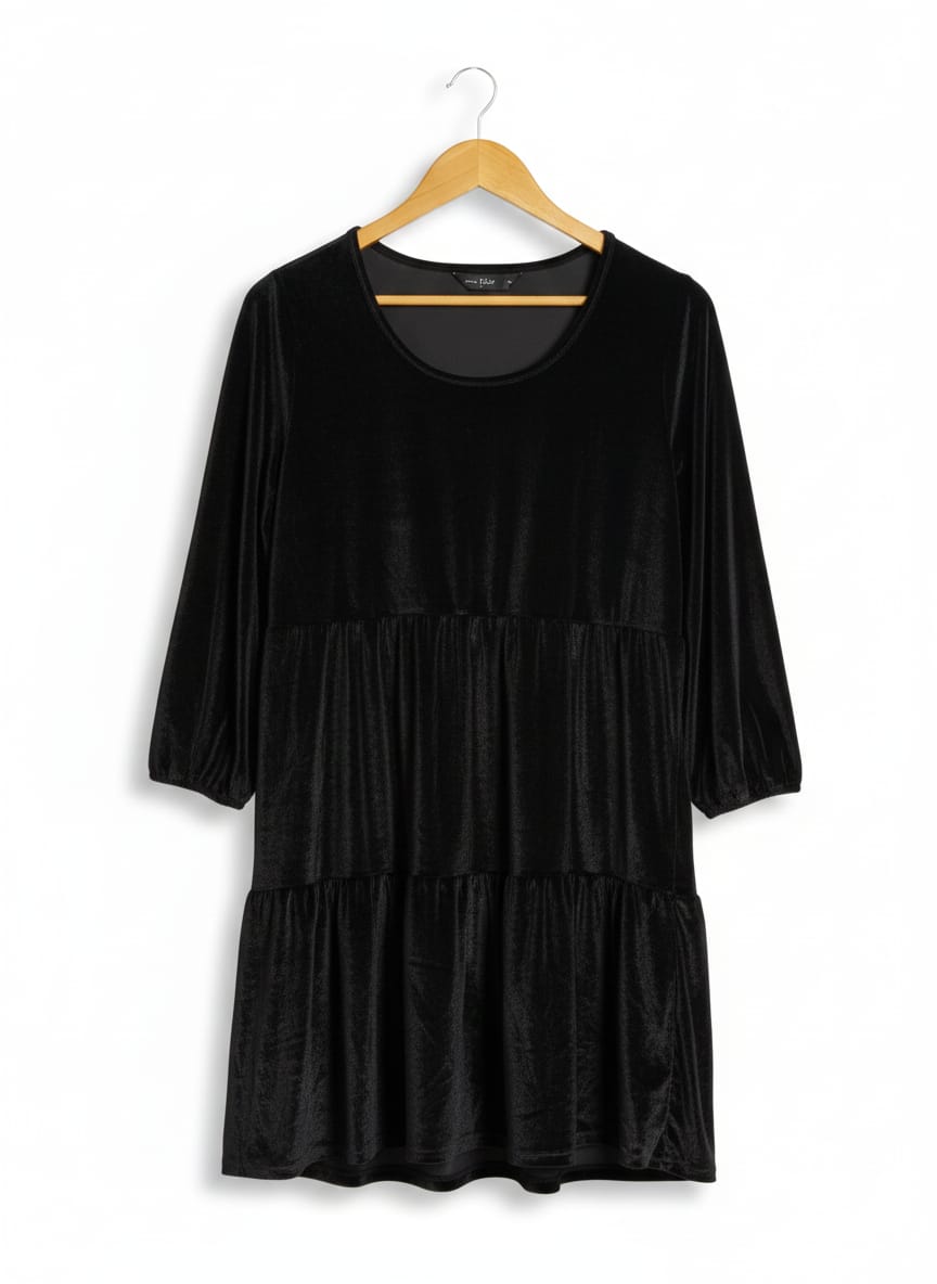 F&F|M|BUST 19|BLACK VELVET TIERED DRESS