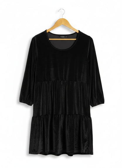F&F|M|BUST 19|BLACK VELVET TIERED DRESS