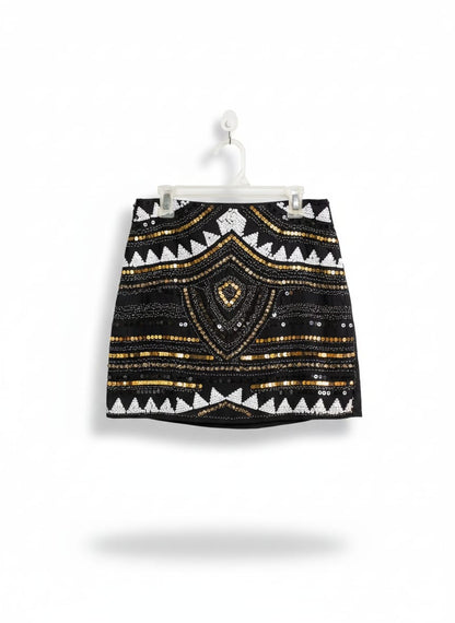 MAY & JULY|S|WAIST 28|BLACK AND GOLD SEQUIN MINI SKIRT