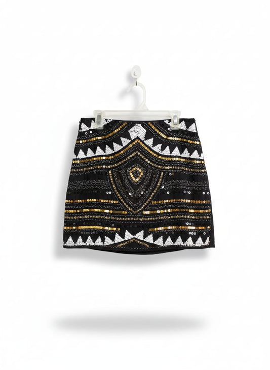 MAY & JULY|S|WAIST 28|BLACK AND GOLD SEQUIN MINI SKIRT