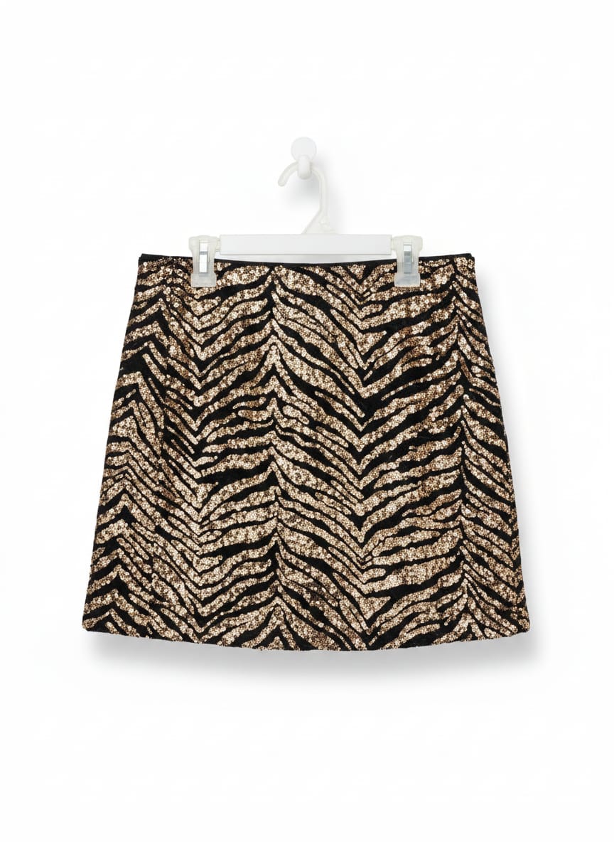 GEORGE|M|WAIST 28| BLACK AND GOLD SEQUIN ZEBRA PRINT MINI SKIRT
