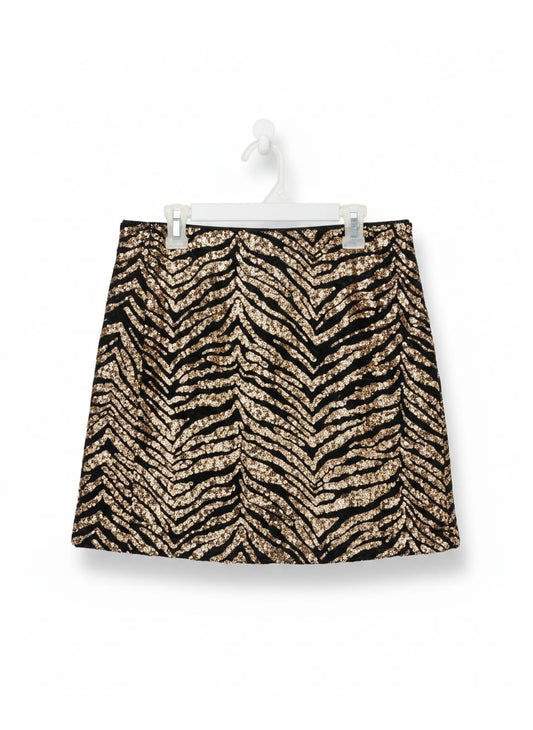 GEORGE|M|WAIST 28| BLACK AND GOLD SEQUIN ZEBRA PRINT MINI SKIRT