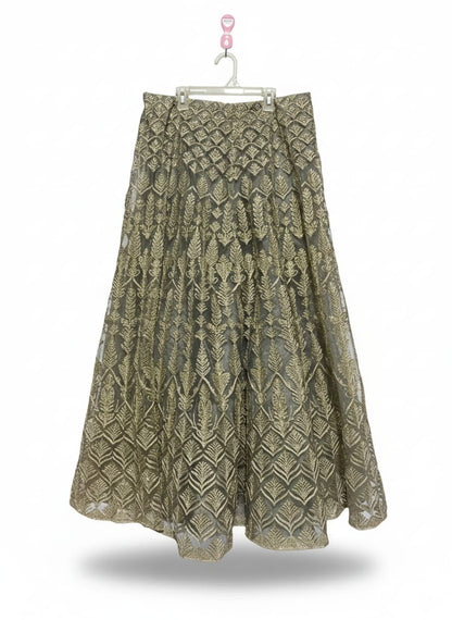 ACME|L|WAIST 32|GREEN AND GOLD EMBROIDERED LEHENGA SKIRT