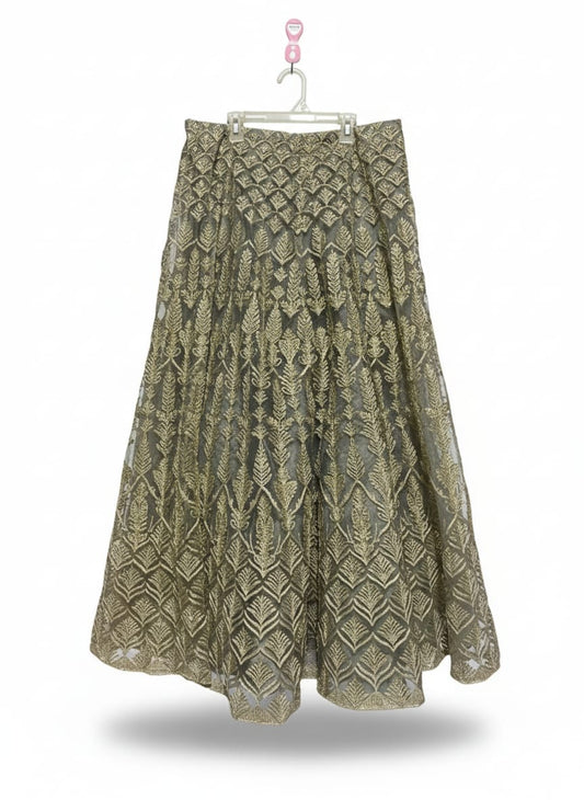 ACME|L|WAIST 32|GREEN AND GOLD EMBROIDERED LEHENGA SKIRT