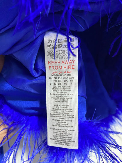 PRETTY LITTLE THING|XS|BUST 16| Blue Feather Trim Cropped Boxy Blazer