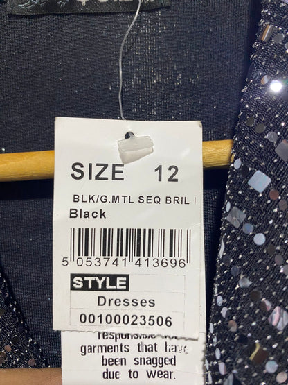 QUIZ|M|BUST 16|Black & Silver Sequin Wrap Dress