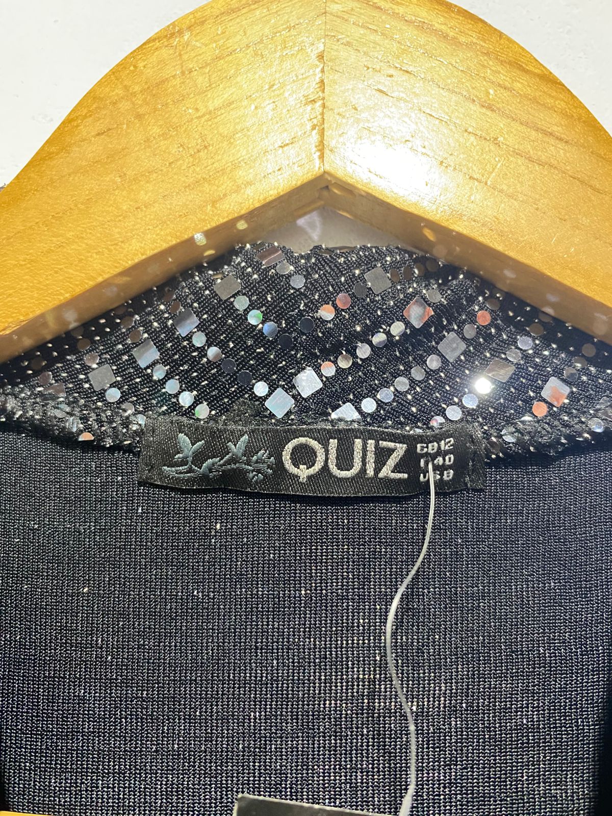 QUIZ|M|BUST 16|Black & Silver Sequin Wrap Dress