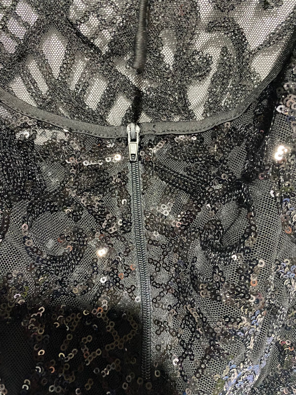 BANJUL|XS/S|BUST 14|BLACK SEQUIN DEEP V-NECK MINI DRESS