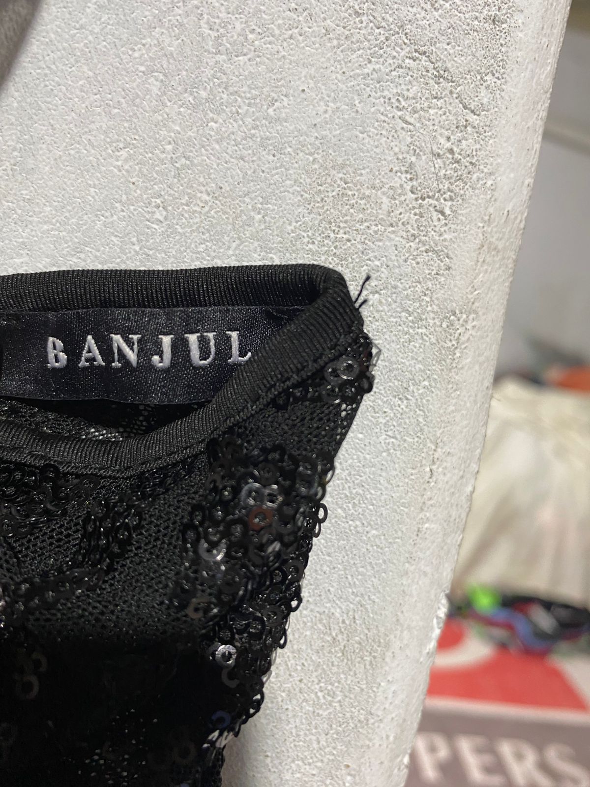 BANJUL|XS/S|BUST 14|BLACK SEQUIN DEEP V-NECK MINI DRESS