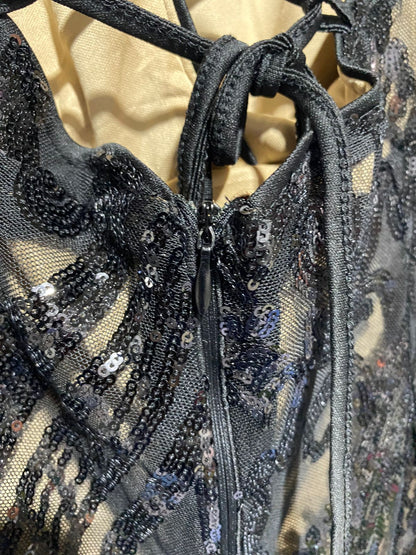 SHEIN|L|BUST 15|Black Sequin and Mesh Wide Leg Halter Neck Jumpsuit