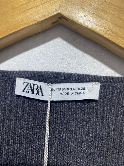 ZARA|S|BUST 12|RHINESTONE TRIM FRINGE V NECK SOFT KNIT LONG SLEEVE CROP TOP