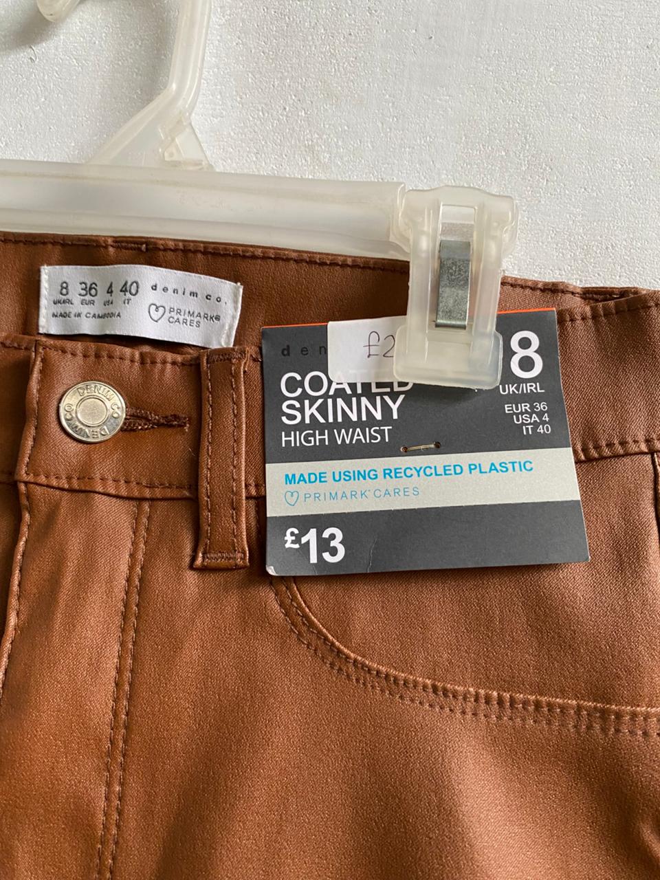 PRIMARK|S|WAIST 26|Brown Coated Skinny Jeans