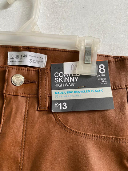 PRIMARK|S|WAIST 26|Brown Coated Skinny Jeans