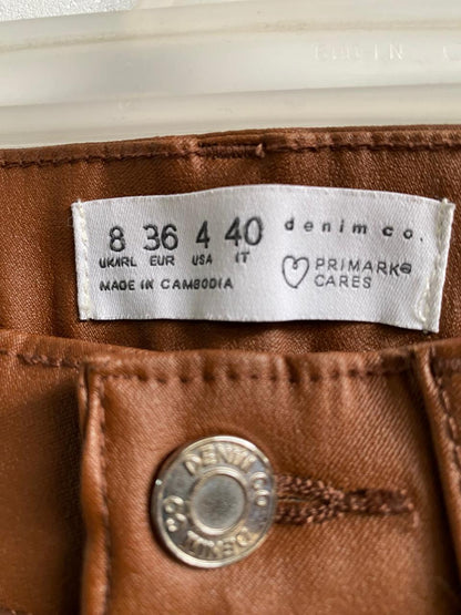 PRIMARK|S|WAIST 26|Brown Coated Skinny Jeans