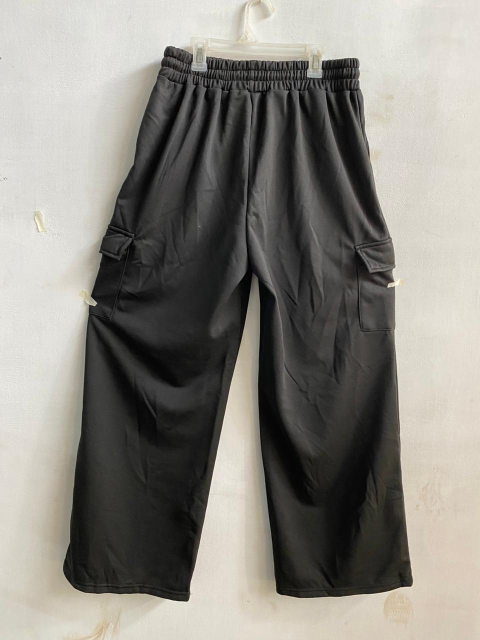 Black Wide Leg Cargo Trouser for Women|XL|WAIST 30