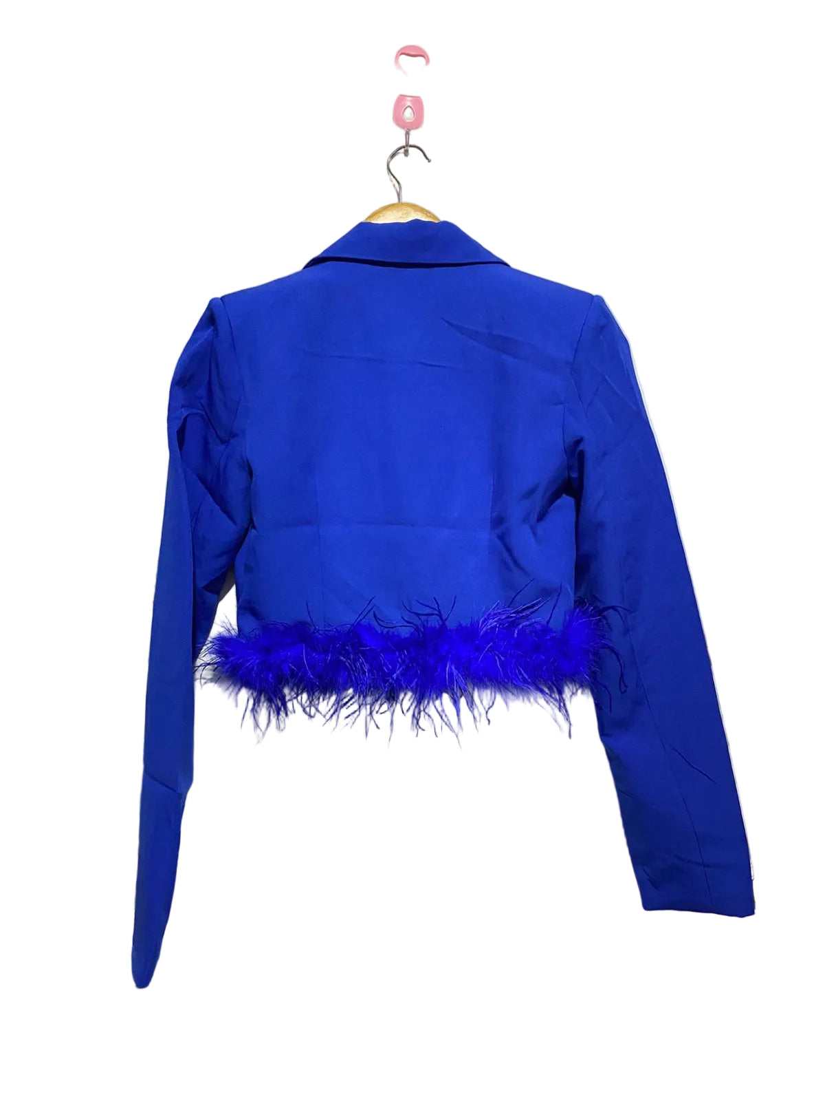 PRETTY LITTLE THING|XS|BUST 16| Blue Feather Trim Cropped Boxy Blazer