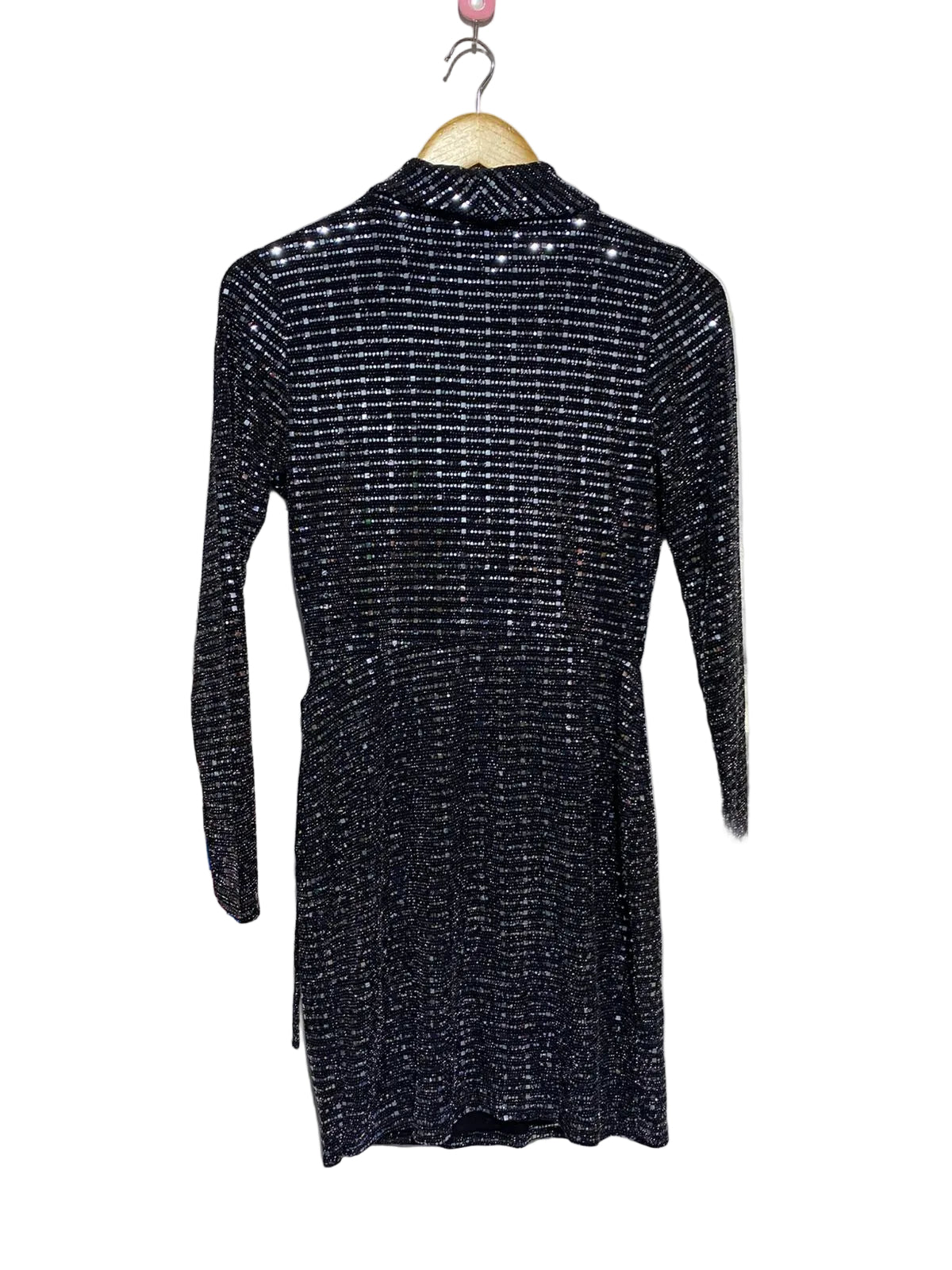 QUIZ|M|BUST 16|Black & Silver Sequin Wrap Dress