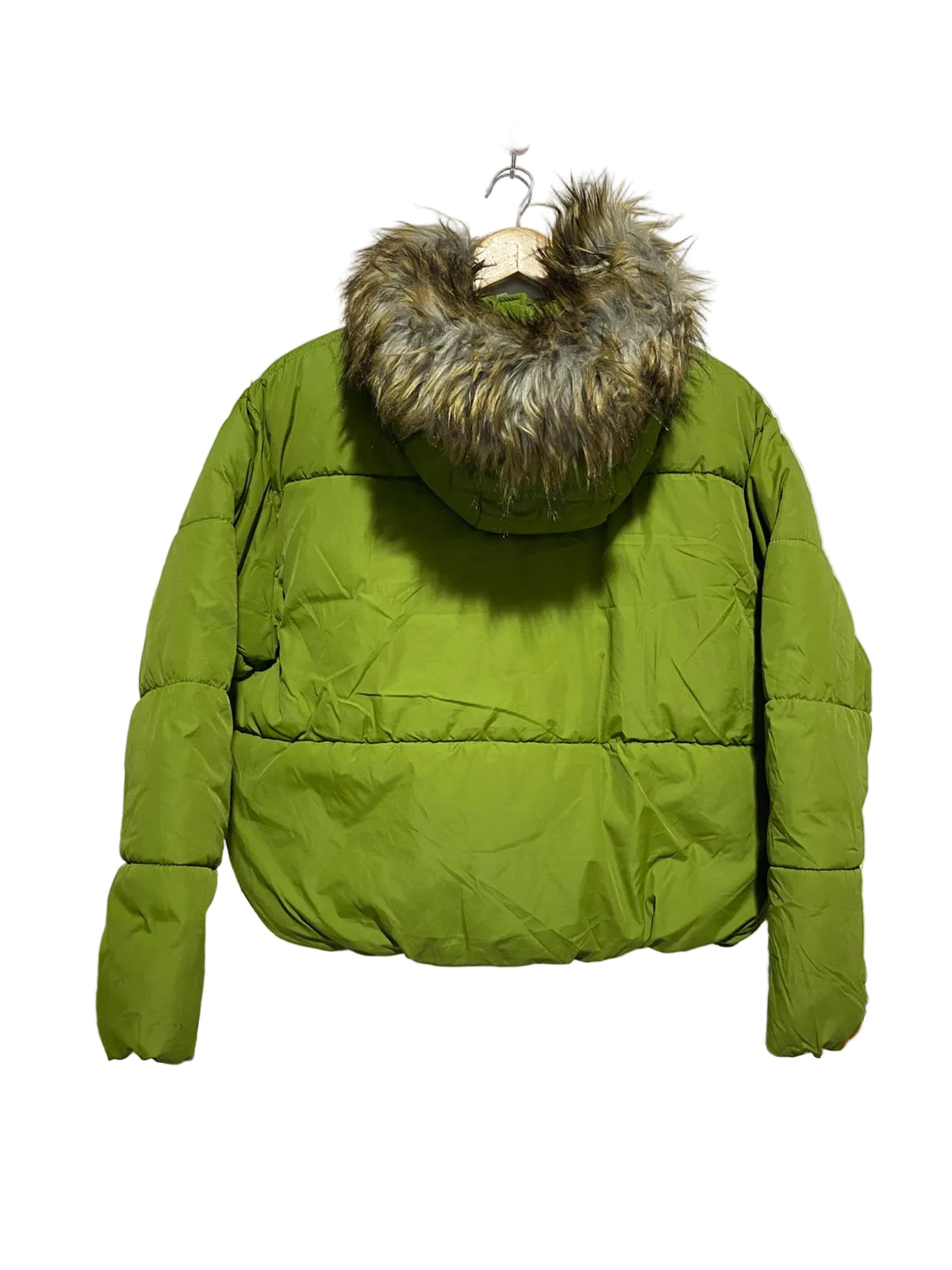BOOHOO|M|BUST 24| Green Faux Fur Trim Hooded Padded Puffer Jacket