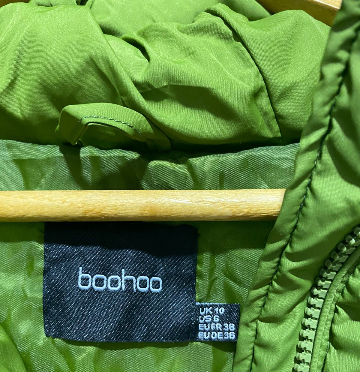 BOOHOO|M|BUST 24| Green Faux Fur Trim Hooded Padded Puffer Jacket