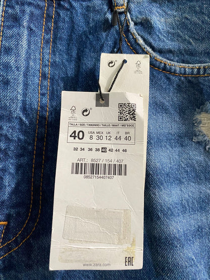 ZARA|M|WAIST 30|RIPPED WIDE-LEG JEANS