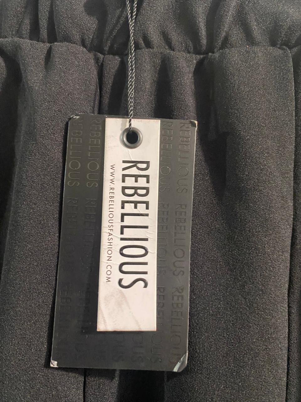 REBELLIOUS|XS|WAIST 20|BLACK DRAWSTRING WIDE LEG TROUSERS
