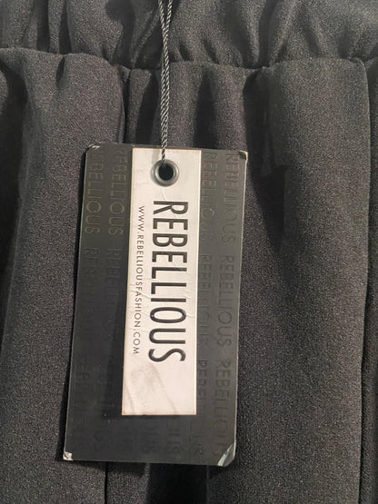 REBELLIOUS|XS|WAIST 20|BLACK DRAWSTRING WIDE LEG TROUSERS
