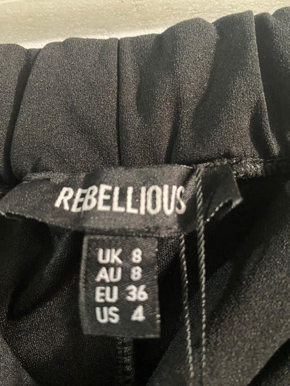 REBELLIOUS|XS|WAIST 20|BLACK DRAWSTRING WIDE LEG TROUSERS