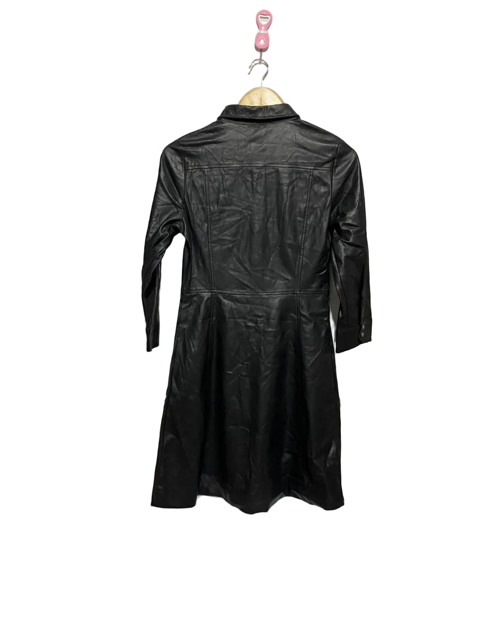 MNG|S|BUST 17| Black Vegan Leather Button Front Long Sleeve Dress